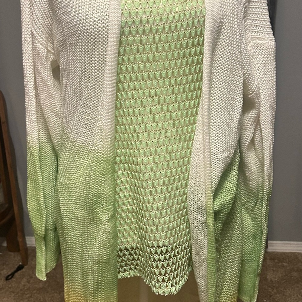 Elegant Green and White Women's Cardigan